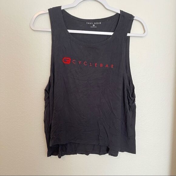 Tavi Noir Cyclebar Black and Red Logo Cropped Tank Top Size Medium - Picture 1 of 4